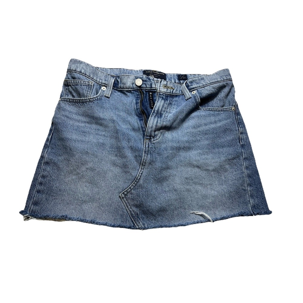 Lucky Brand Denim Mini Skirt Womens Size 4 Raw‎ Hem Distressed Y2K Jean Skirt